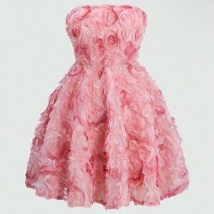 3D flower applique strapless dress mini short women outfit